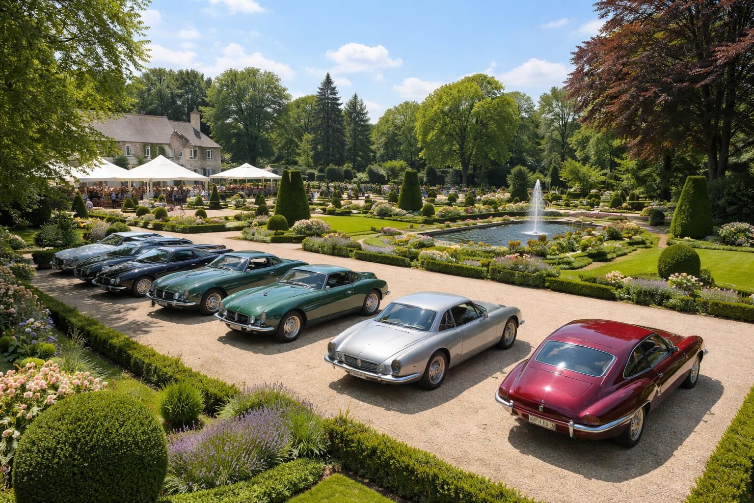 organisez votre rallye automobile vintage en belgique dans un jardin événementiel élégant avec parking sécurisé pour jaguar et aston martin, idéal pour un événement prestigieux et inoubliable.