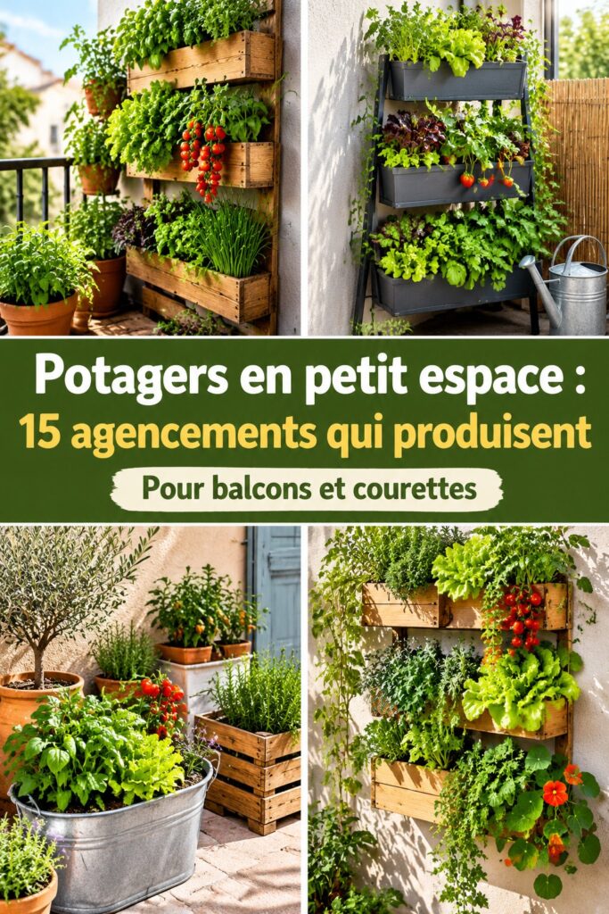 Aperçu de différents agencements de petits potagers florissants dans un jardin.