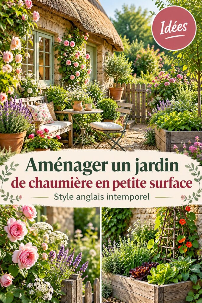 Aménagement d'un jardin de chaumière en petite surface avec des plantes variées.
