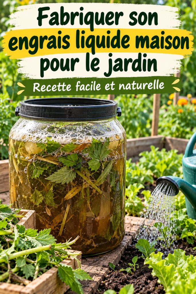 Engrais liquide maison préparé avec des ingrédients naturels pour le jardin.