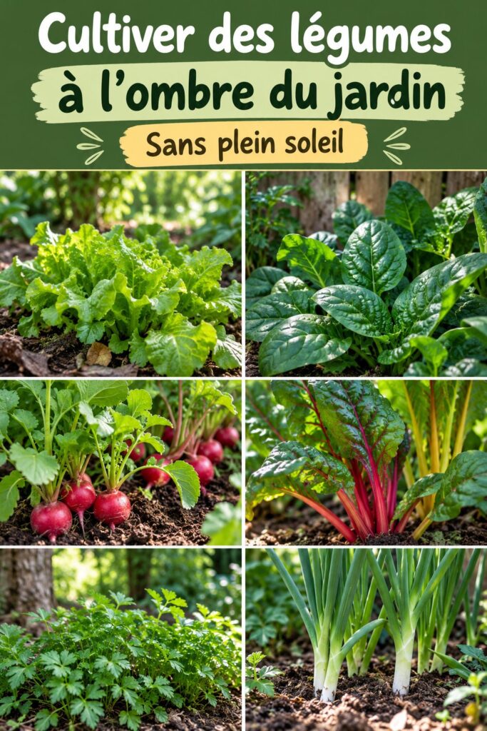 Jardin potager ombragé avec des légumes luxuriants