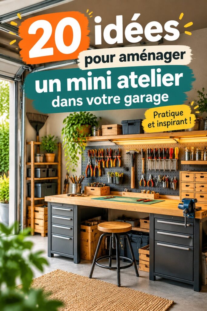 Mini atelier pratique aménagé dans un garage, idéal pour le jardinage